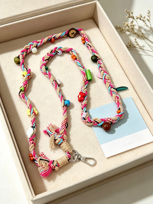 Colorful braided phone lanyard with beads