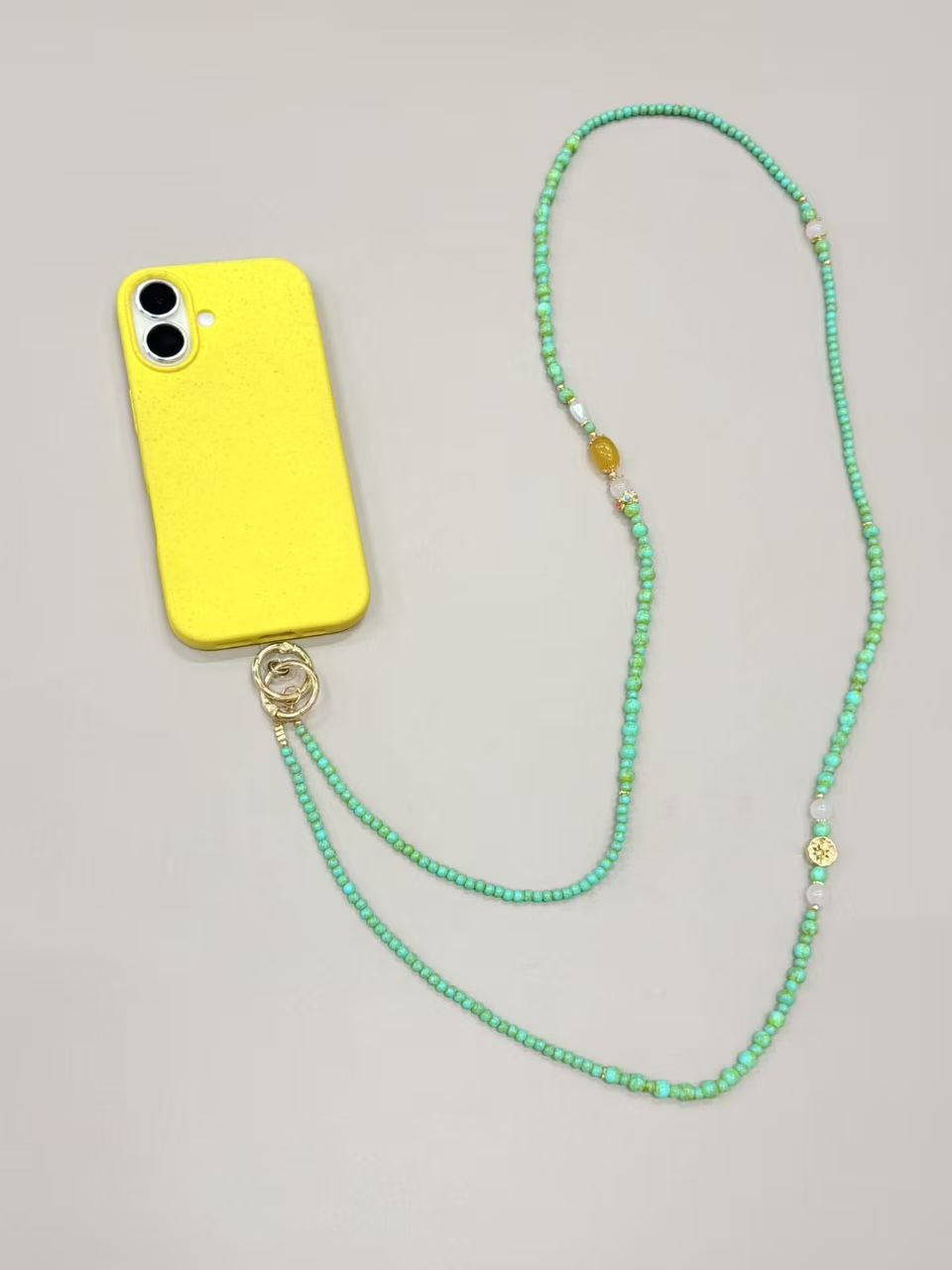 Mint green beaded phone lanyard