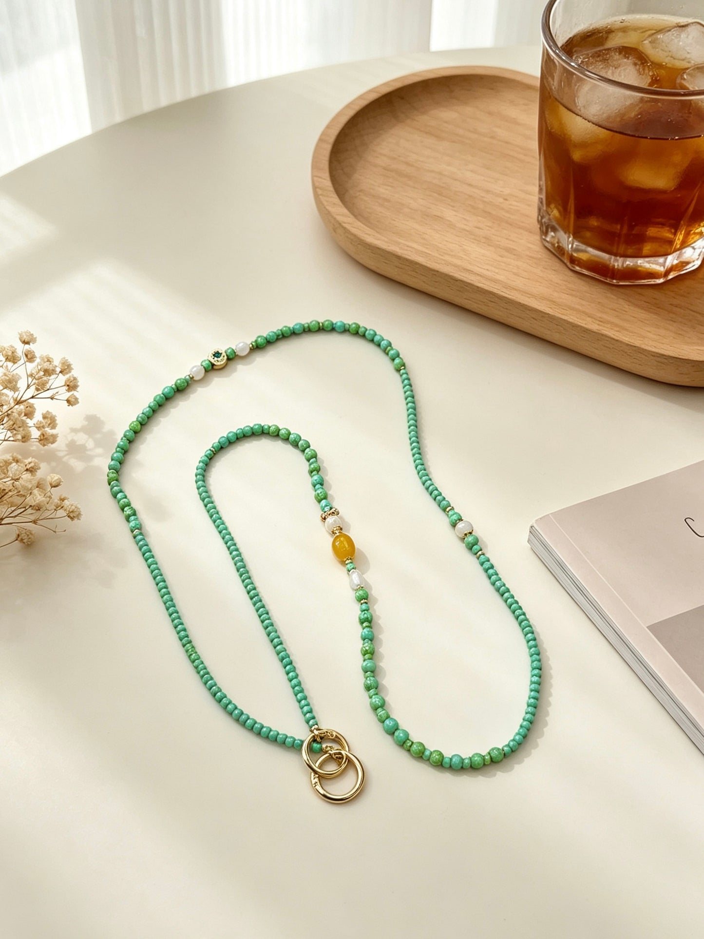 Mint green beaded phone lanyard