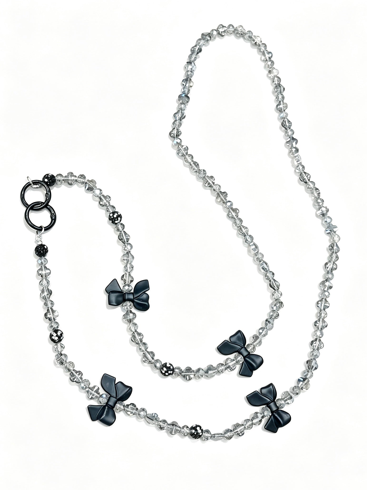 Crystal phone lanyard with black bows