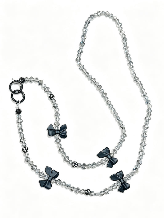 Crystal phone lanyard with black bows