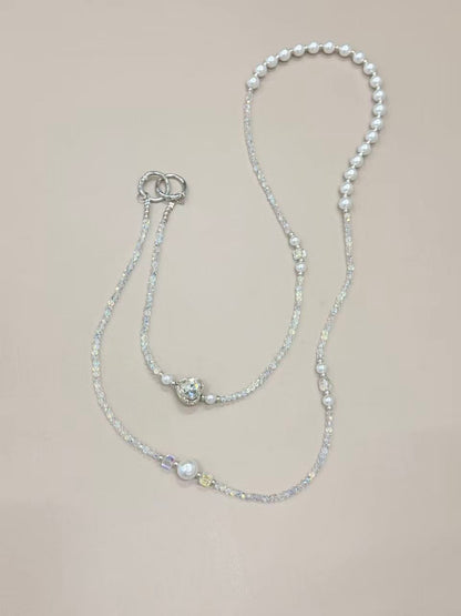 Crystal pearl phone lanyard with blue heart