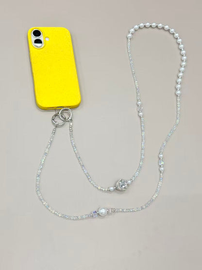 Crystal pearl phone lanyard with blue heart