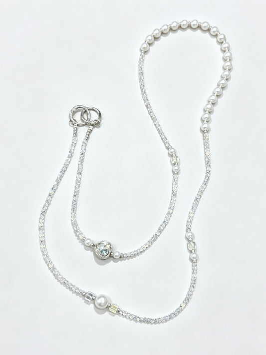 Crystal pearl phone lanyard with blue heart