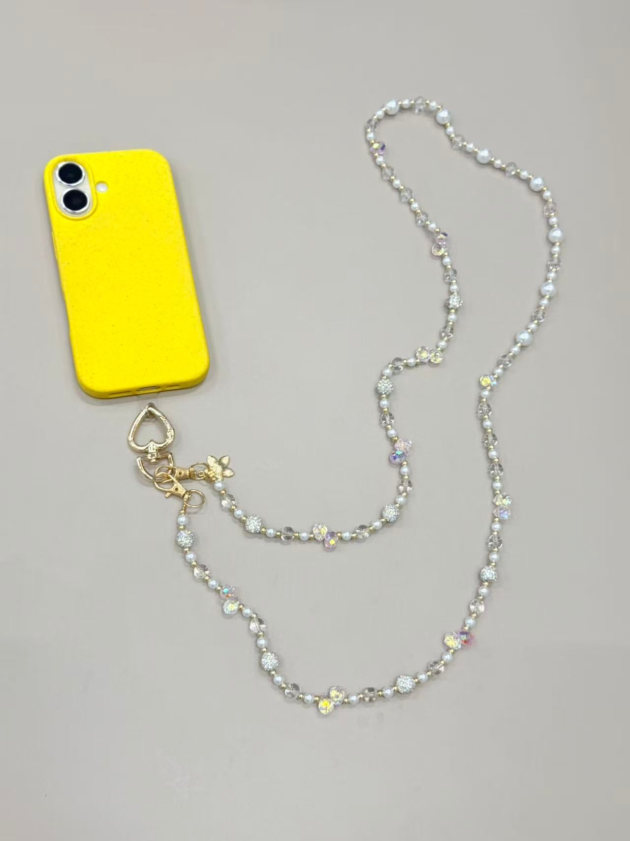 Pearl crystal phone lanyard with flower charm