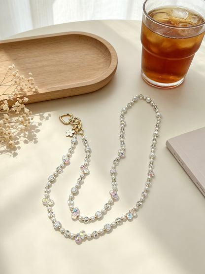 Pearl crystal phone lanyard with flower charm