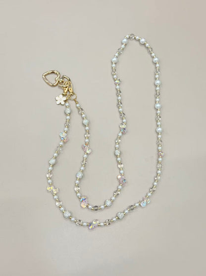 Pearl crystal phone lanyard with flower charm