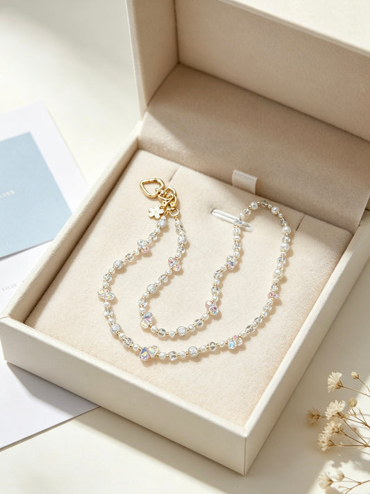 Pearl crystal phone lanyard with flower charm