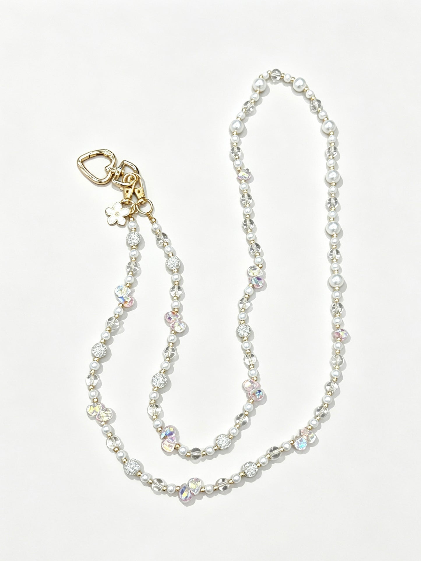 Pearl crystal phone lanyard with flower charm