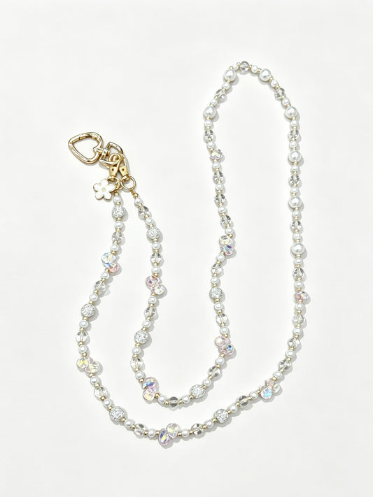 Pearl crystal phone lanyard with flower charm