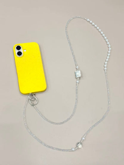 Silver crystal pearl phone lanyard