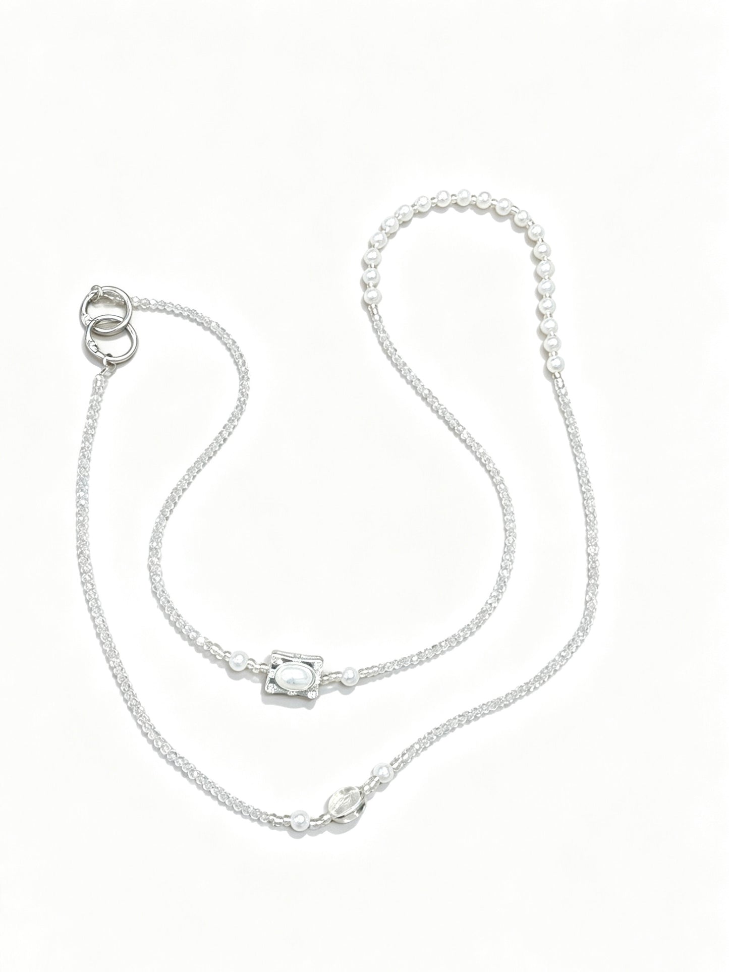 Silver crystal pearl phone lanyard