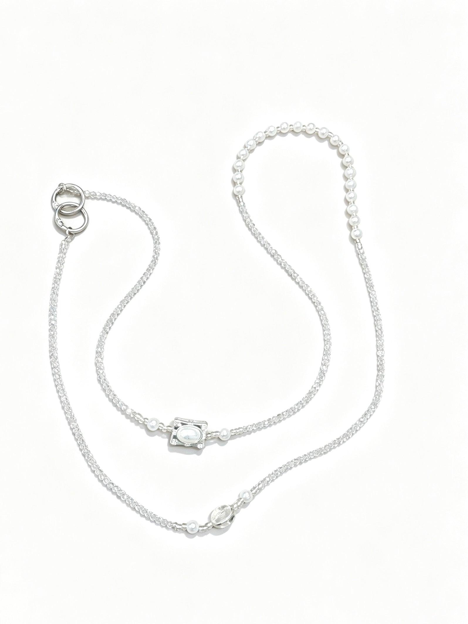 Silver crystal pearl phone lanyard