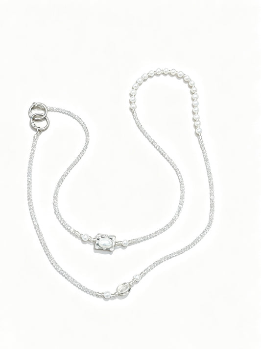 Silver crystal pearl phone lanyard