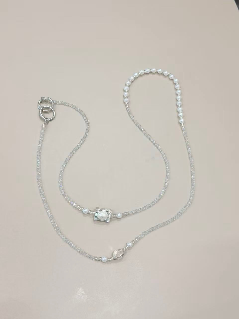 Silver crystal pearl phone lanyard