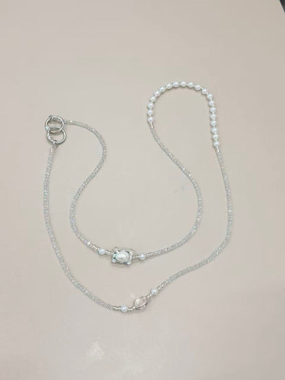 Silver crystal pearl phone lanyard