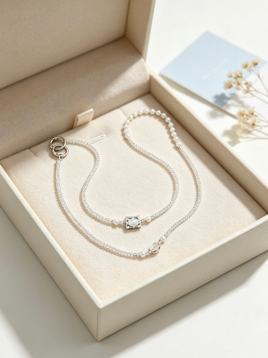 Silver crystal pearl phone lanyard
