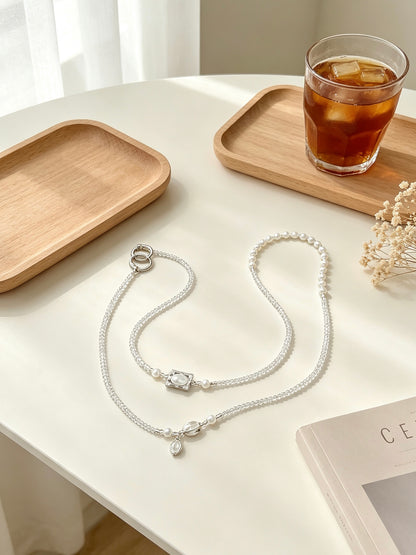 Silver crystal pearl phone lanyard