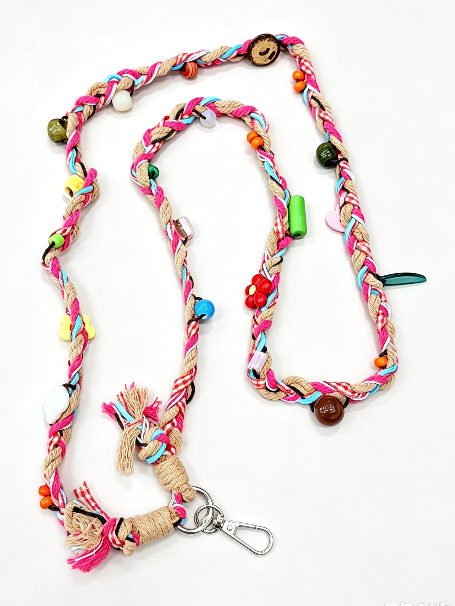 Colorful braided phone lanyard with beads