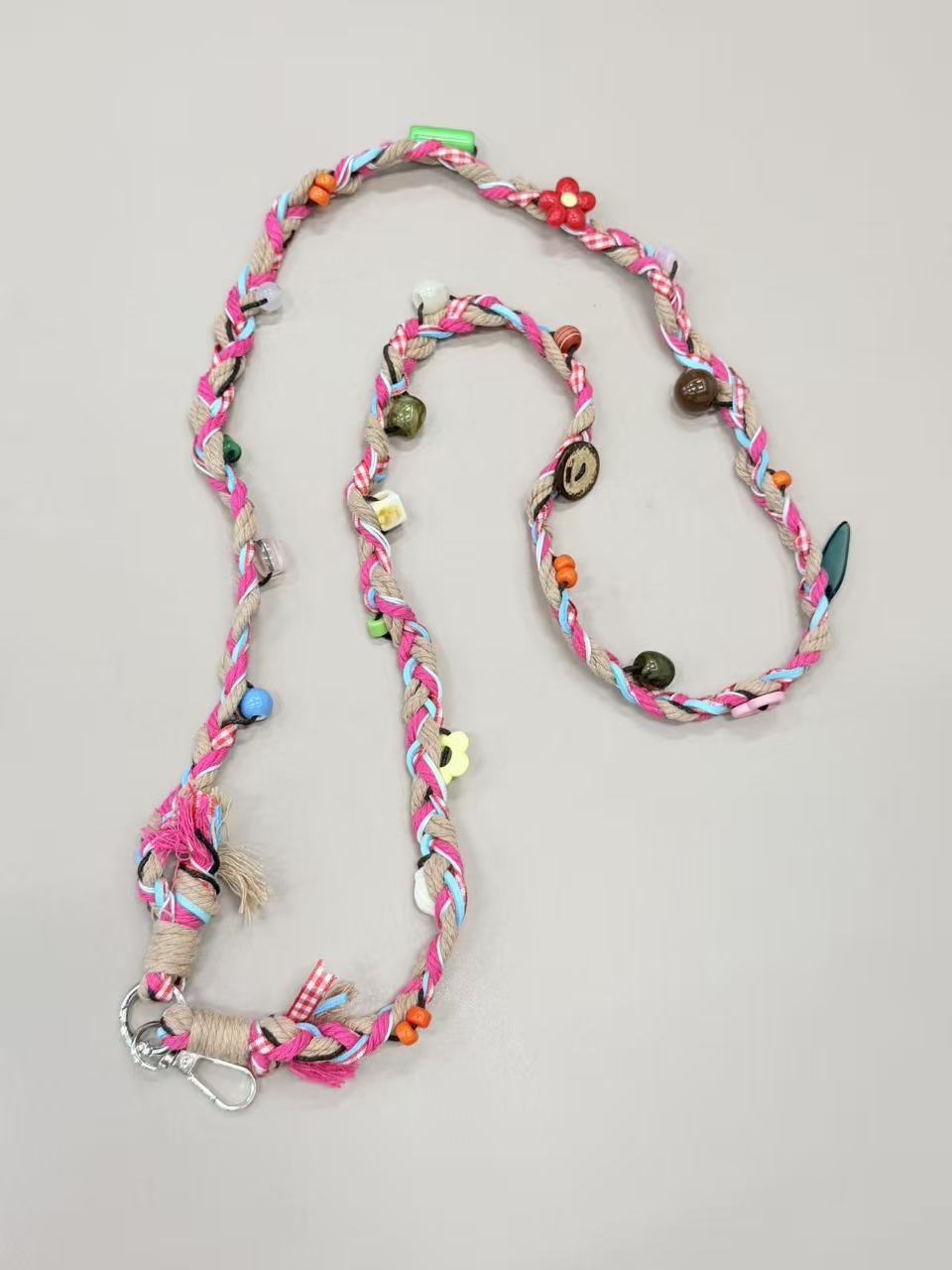 Colorful braided phone lanyard with beads