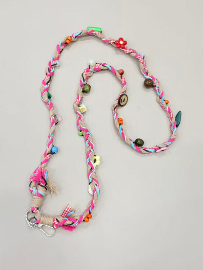 Colorful braided phone lanyard with beads