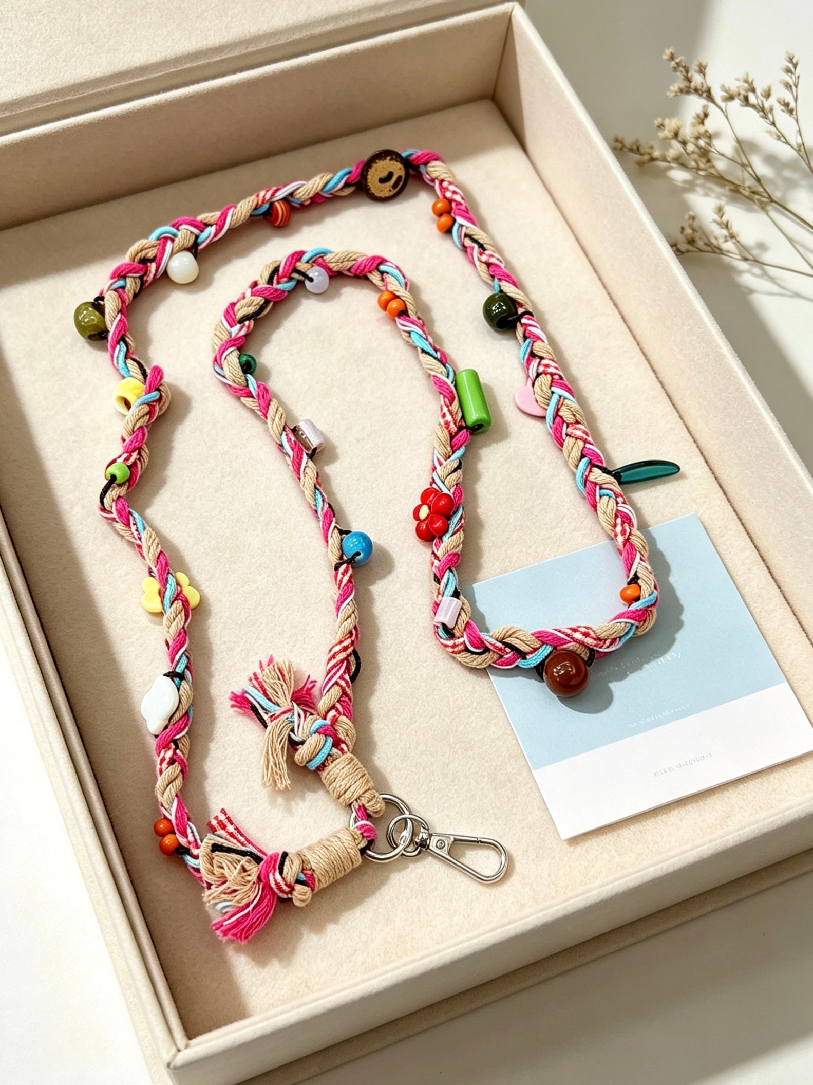 Colorful braided phone lanyard with beads