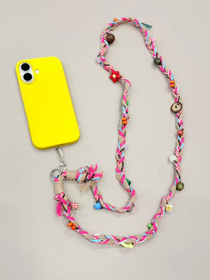 Colorful braided phone lanyard with beads