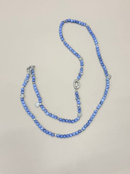 Blue beaded phone lanyard with silver charms